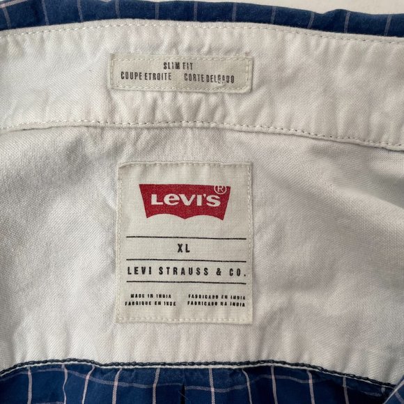 Levi's Blue And Tan Windowpane Check Cotton Long Sleeve Shirt, Size XL - Picture 4 of 6